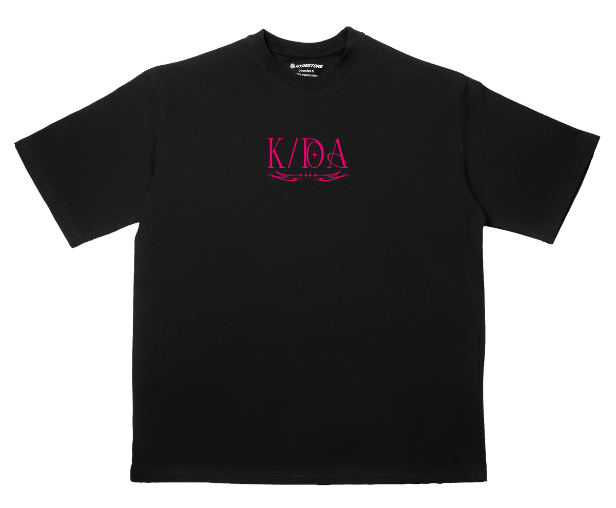 Firestarter K/DA oversize T-shirt in black – front, flat lay – League of Legends