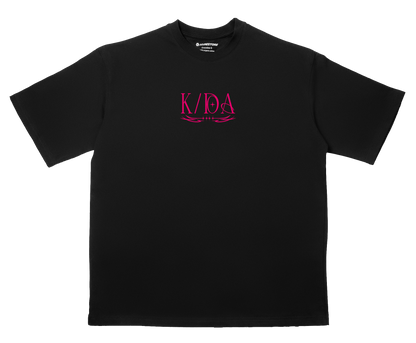 Firestarter K/DA oversize T-shirt in black – front, flat lay – League of Legends
