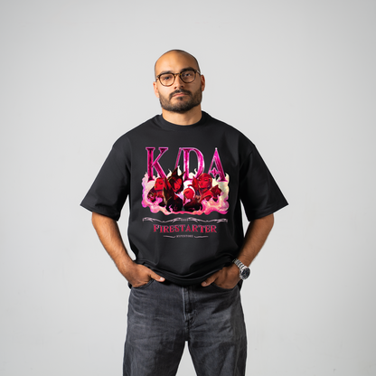 K/DA oversize T-shirt in black – front view on model – League of Legends